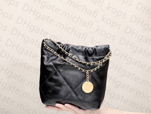 10A quality 22 mini Bin bag chain bag fashion mirror quality women&#039;s shoulder bag metal badge sequins designer bag