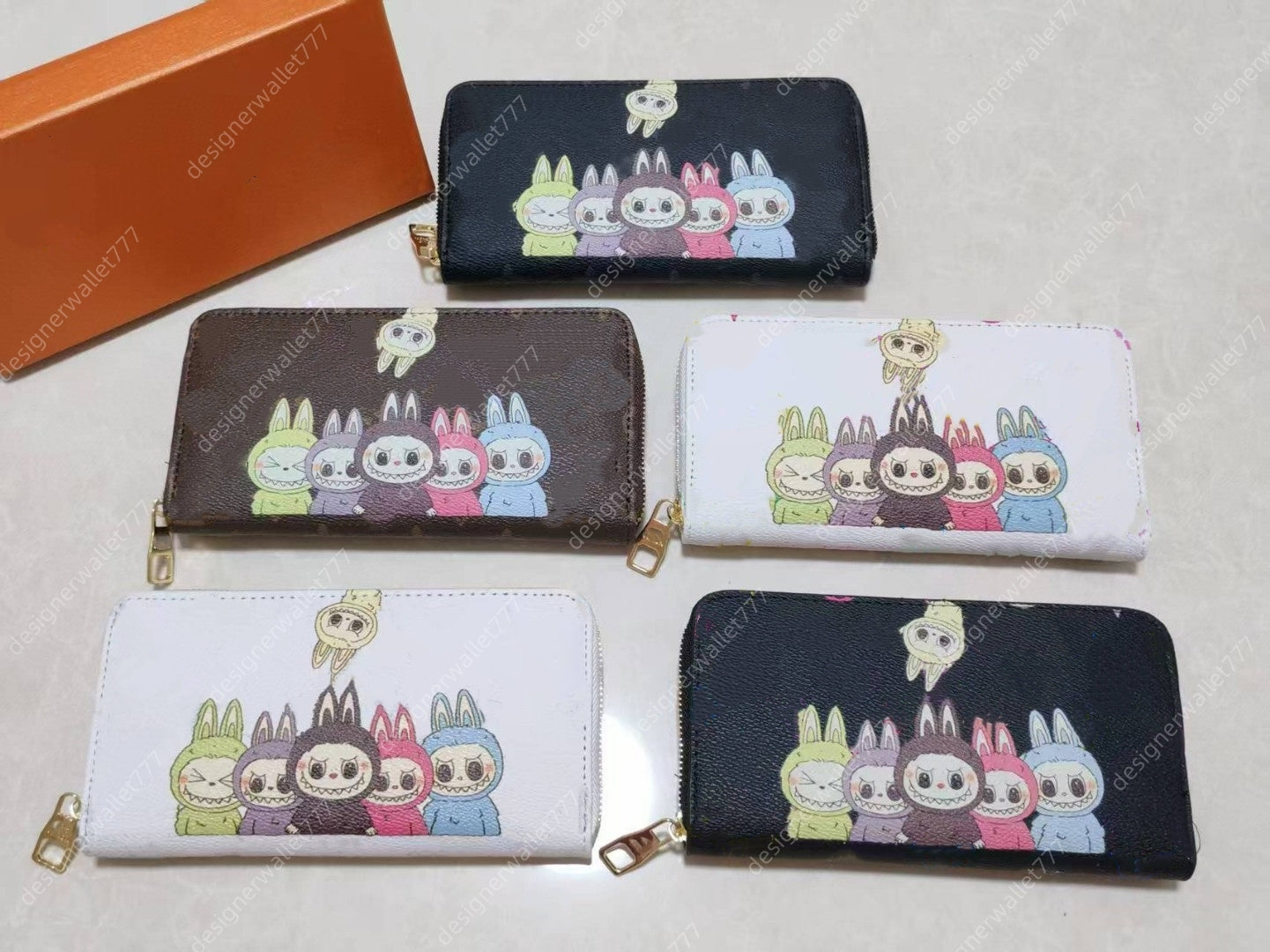 Womens designer labubu zipper leather wallets pocket wallets long single zipper classic letters coin purse card holder plaid mens designers women wa