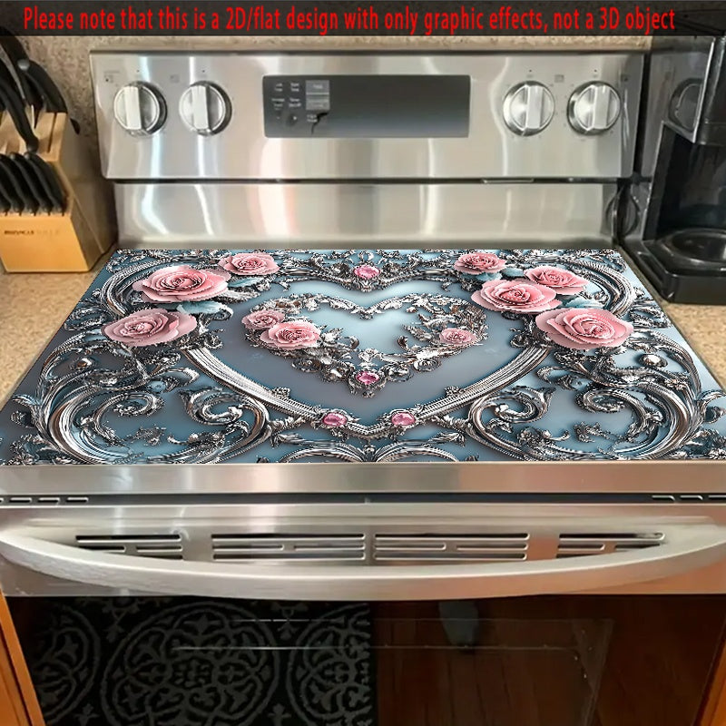 TEMU 1pc, 2d-flat Victorian Style -shaped Stove Cover, Retro Metal Carving With Decoration Stove Cover, Polyester Anti Slip Stove And Desktop