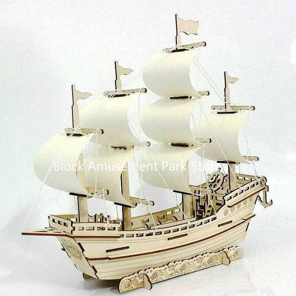 3D Puzzles 3D Wooden Ship Jigsaw Toys Learning Building Robot Model DIY Sailing Boat Plane Puzzle Aircraft Gift s Car Toy For Children H2411