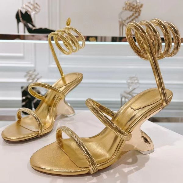 Fashion High Heel Sandals Women Wedge Heels Metal Snake Wrapped Ankle Strap Casual Luxury Designer shoes Classic Party Sandal