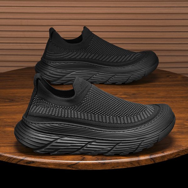 Men&#039;s with one foot, lazy flying weaving summer breathable mesh coconut shoes, trendy versatile thick soled running and leisure shoes
