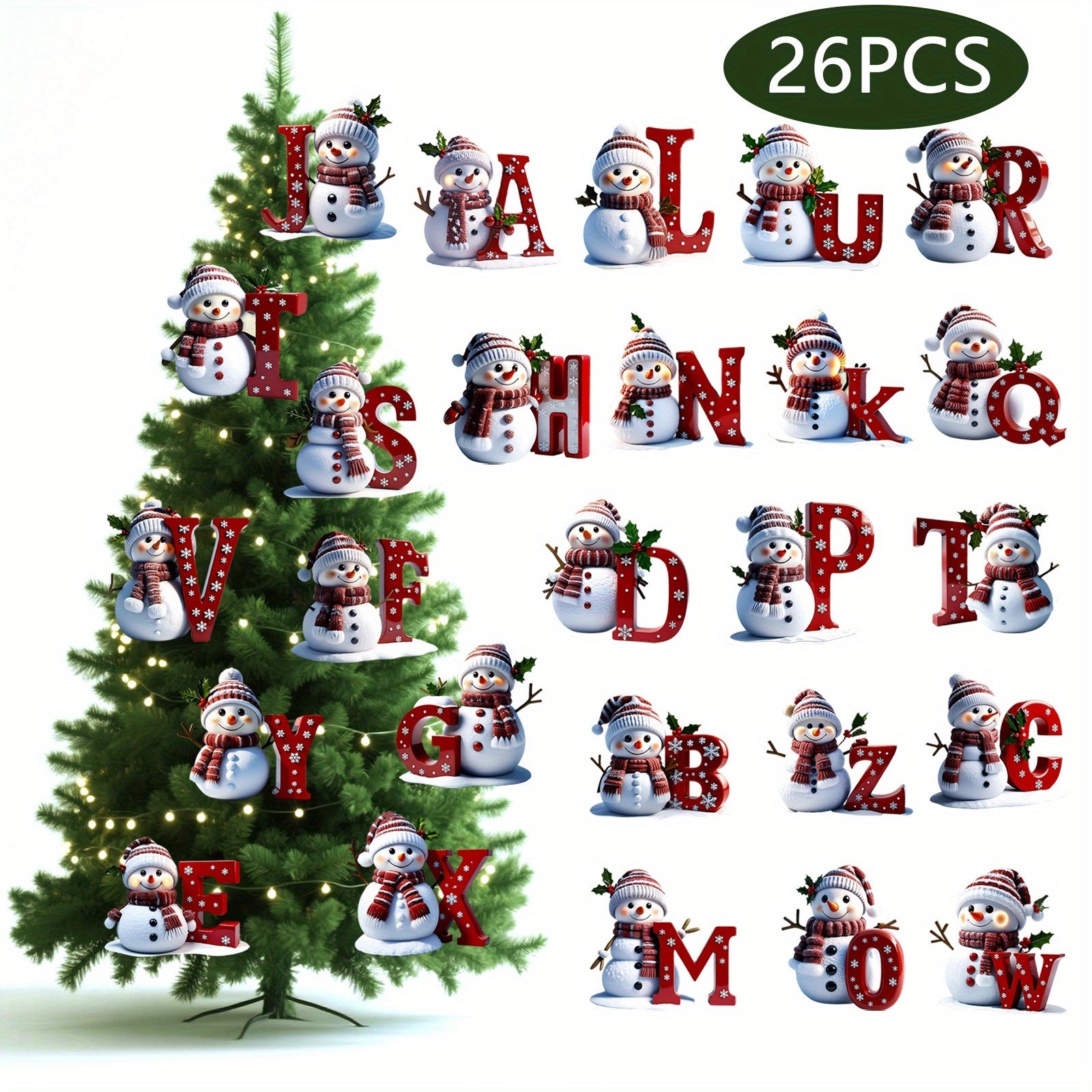 TEMU 26 Christmas Snowman Decoration Pendants, Holiday Christmas Tree Hanging Decorations, 2d Flat Acrylic 26 Letter Snowman Set, Suitable For Indoor
