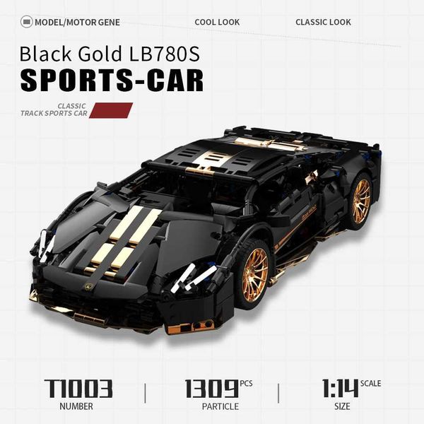 Blocks T1003 1 14 High Tech Black Gold Lb780s Sports Racing Car Brick Static Version Technical Model Building Blocks Boys Toys 1309pcs Y2411