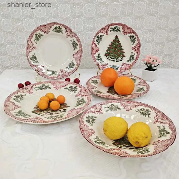 Dishes Plates European style ceramic Christmas gifts tableware board Dim sum board decoration home green Christmas tree soup board L240910