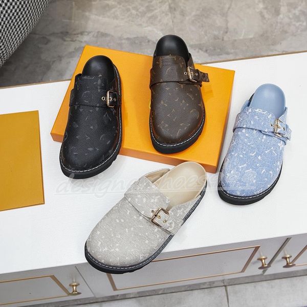 High quality Designer Slipper Scuff Flat Mules Cosy women men Luxury Calfskin Sandals Slipper Clogs Denim Letter Printing Casual Shoes Platf