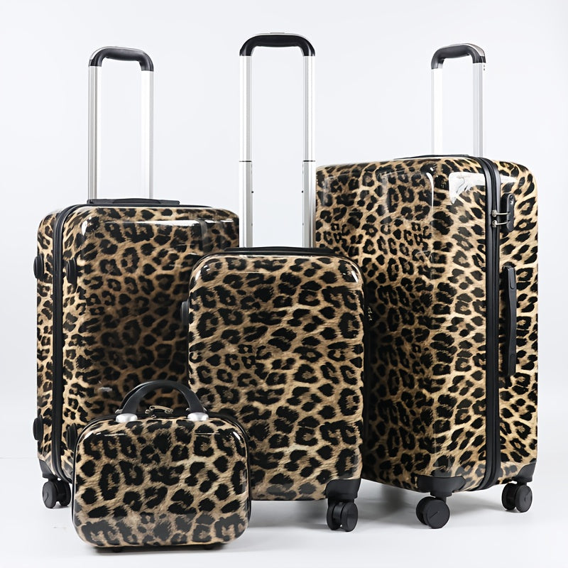 TEMU 14+20+24+28 14+20 Inch Leopard Pattern Suitcase With 360-degree Rotating Wheels, Handbag Abs+pc Material Birthday Gift Box