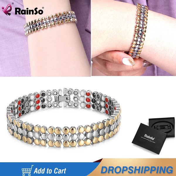 RainSo Womens Stainless Steel Bracelet Magnetic Bioenergy Therapy Health Charm Jewelry 240723