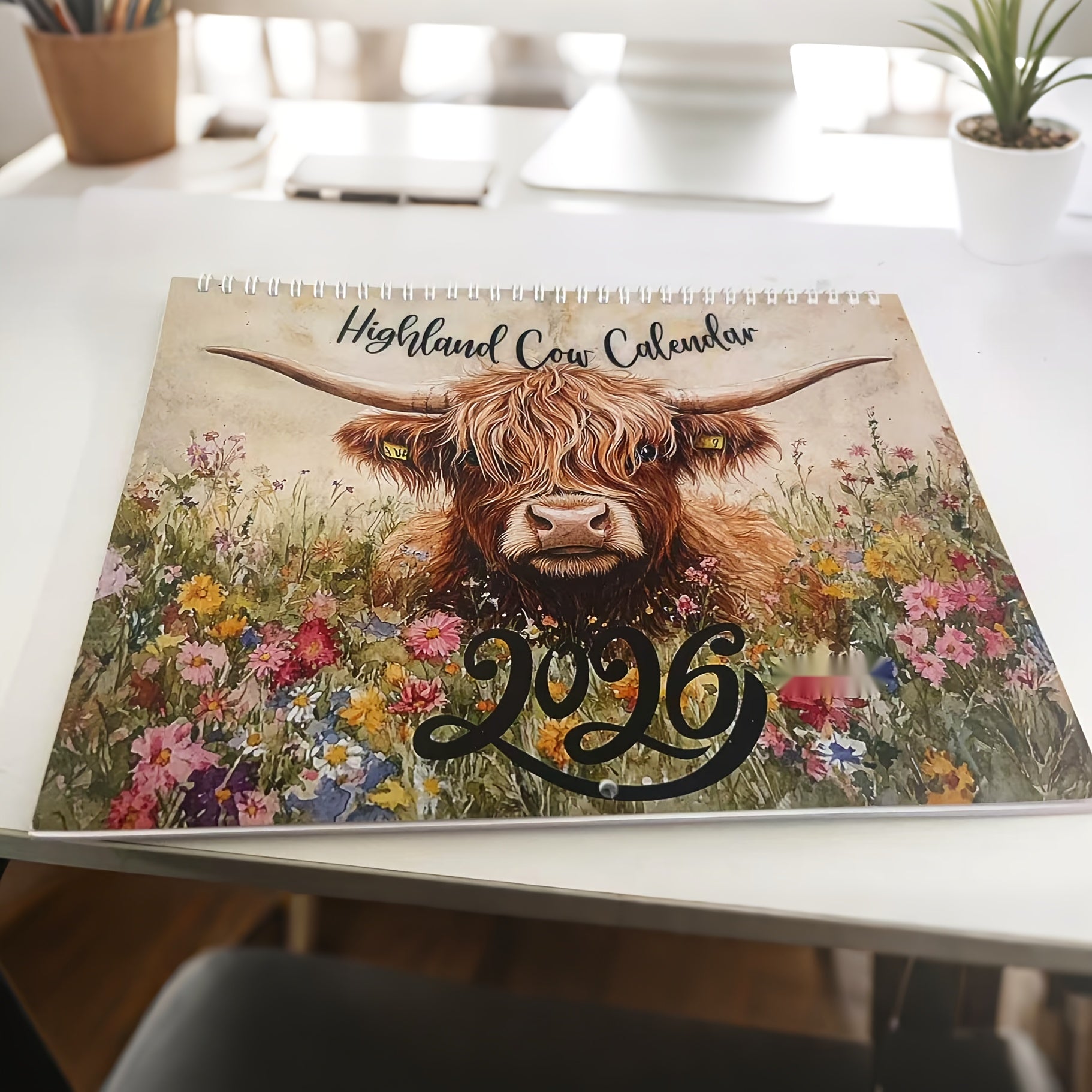 TEMU 2026 Highland Cow Wall Calendar - Scottish Cattle Daily Planner, Yearly Schedule & Month Notebook For Home Office Decor And Gift With – Or