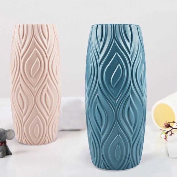 Vases Unbreakable Nordic Modern Plastic Vase Imitation Ceramic Flower Pot For Home Wedding Decoration DIY Living Room Office Decor z241212