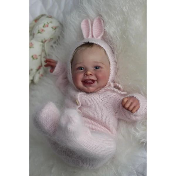 19inch Reborn Dolls Harper Smile Baby Soft Body Real Picture Lifelike Handmade with Genesis 3D Skin Paint Silicone Baby Doll