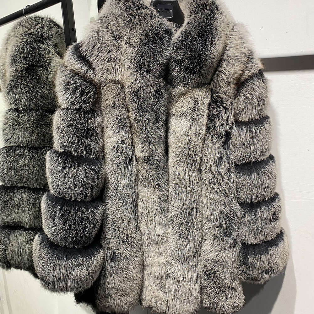 Yoloagain Women&#039;s Real Jacket Long 2024 Winter Warm Natural Fox Fur Coat With Collar