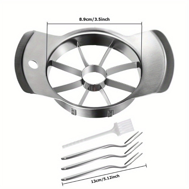 TEMU Stainless Steel Fruit Slicer Set With Brush And Fruit Fork, 8 Cutter, Pear Corer Divider, Kitchen Gadget And Dorm Use For And More Fruits