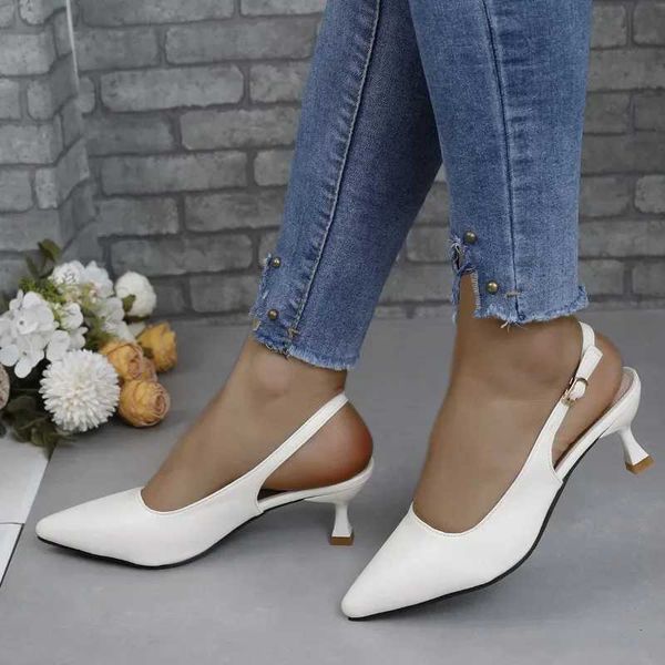 Womens Shoes 2024 Fashion One-word Buckle Women Pumps Autumn Pointed Toe Solid Mid Heel Shallow Mouth Dress Elegant High HeelsC241012