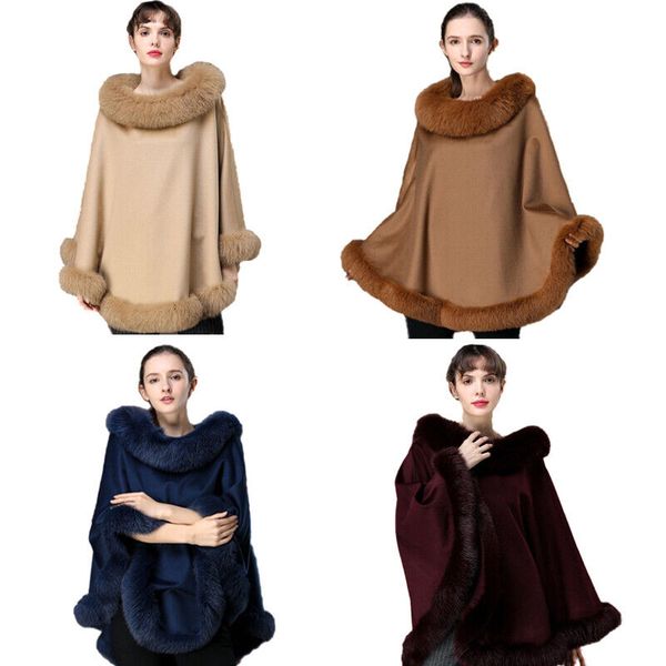 Fox Fur Capes Cashmere and Wool Shawl Wraps Winter Warm Poncho Party Dinner