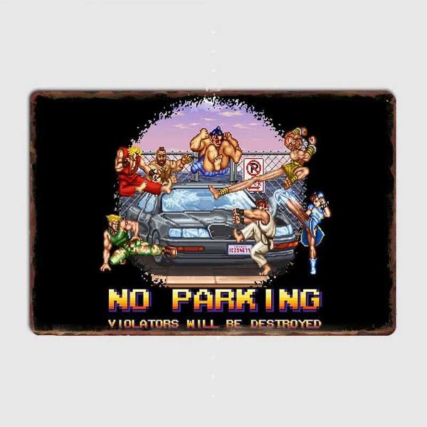 High Quality Street Fighter Retro No Parking Violation Poster Metal Logo Tin Wall Decoration Club Garage Kitchen Room Custom Tin Home Decora