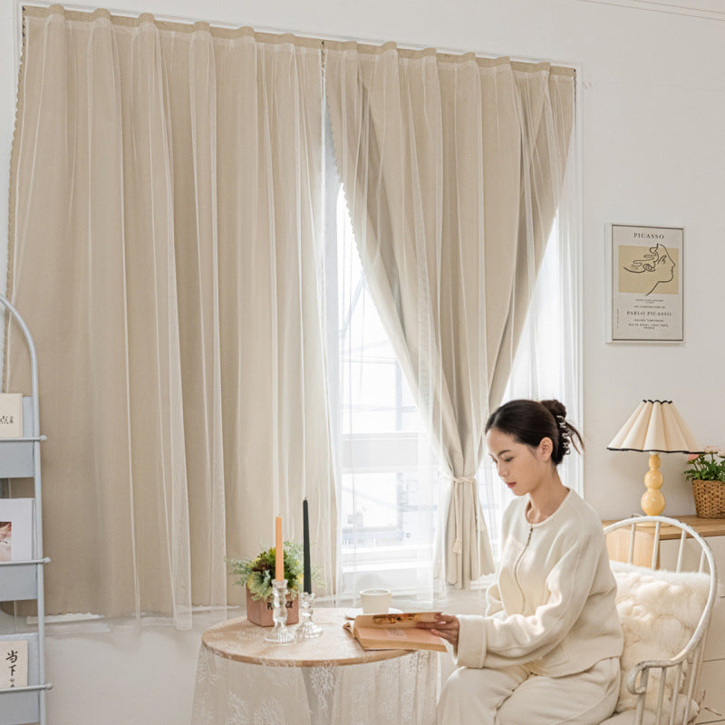 YL-36865 blackout curtain for rental bedroom bay windows, punch-free installation, Velcro-type blackout curtains, factory cross-border wholesale