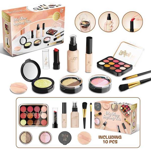 Pretend Fake Makeup Set for Toddler Girl Beauty Toy Simulation Not Real Cosmetics Eye Shadow Palette Lipstick Applicator Kid Toy Z241128