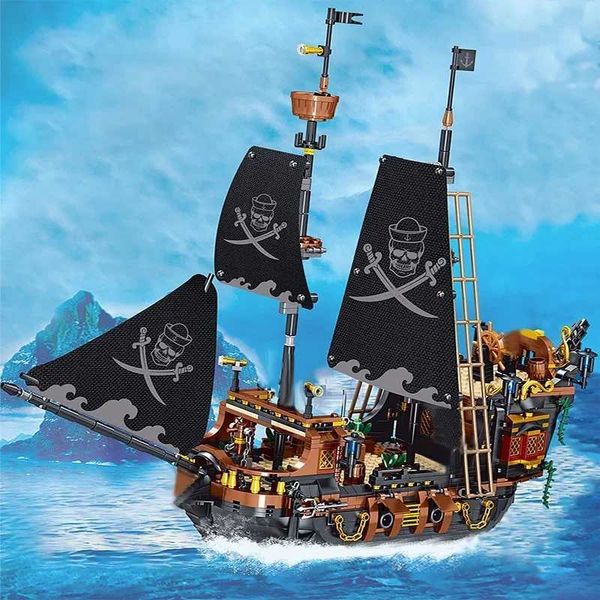 Pirate Ship Blocks Architecture Building Blocks Sailing Model Building Blocks Urban Transportation Series Creative Desktop Decoration Toys C