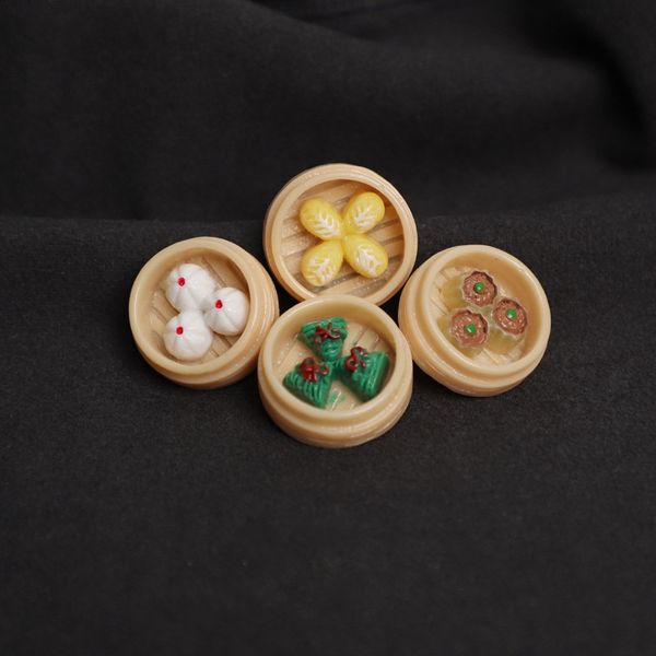 Creative A cage of steamed buns Brooches Set 6pcs Simulated Food Resin Badges for Girls Chinese style steamed rice dumplings breakfast Pin J