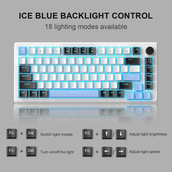Keyboards MageGee 75% Mechanical Gaming Keyboard with Knob Control Compact Blue Backlit Wired Keyboard Black-Brown Switches for PCWindows z2