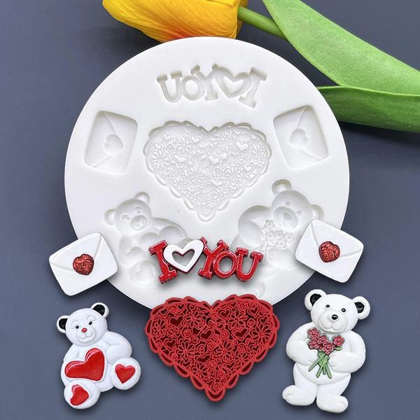 LOVE Heart Bear Hugs Valentines Day Silicone Sugarcraft Mold Cookie Cupcake Chocolate Baking Fondant Cake Decorating Tools 250107