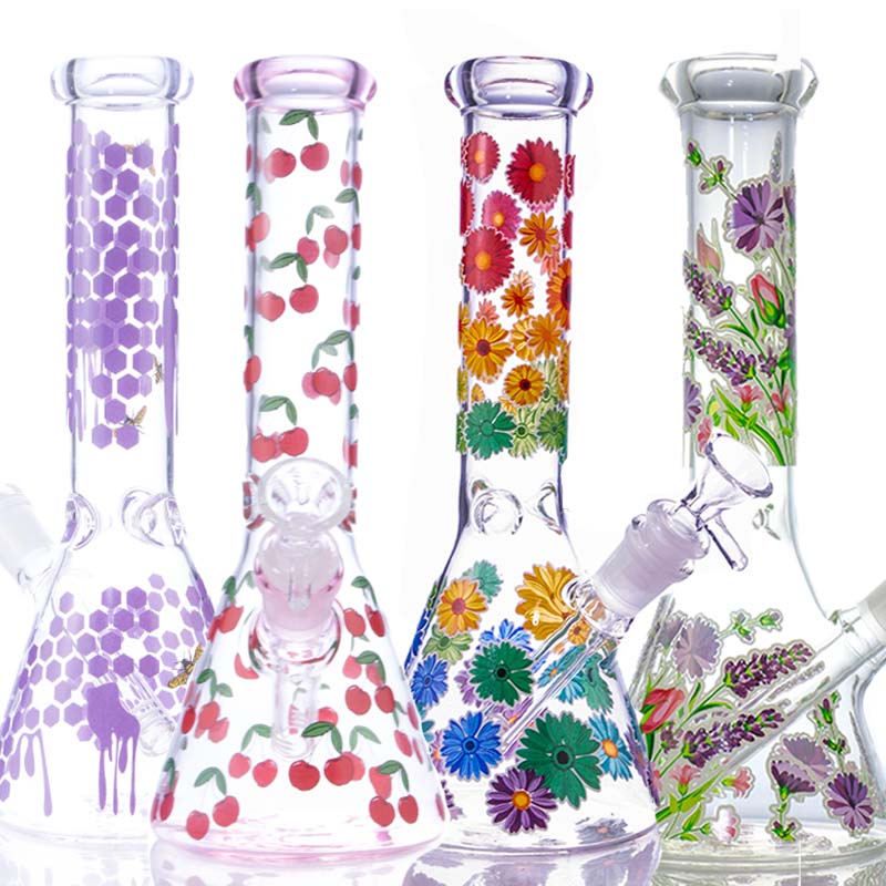 9.8&quot; Colorful Glass Water Pipe Bong with Decal Technique & Accessories Cool Style Dab Rig 5 Designs with 14mm joint and 14mm bowl in Stock gift