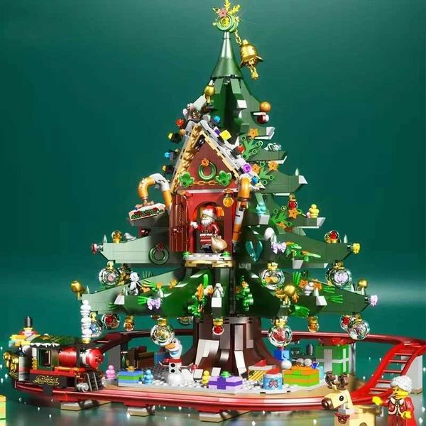 Bloqueia grande árvore de Natal com blocos de construção de rua LED Modelo Modelo Brick House Train Assembly Childrens Toys H241107 Y250117U