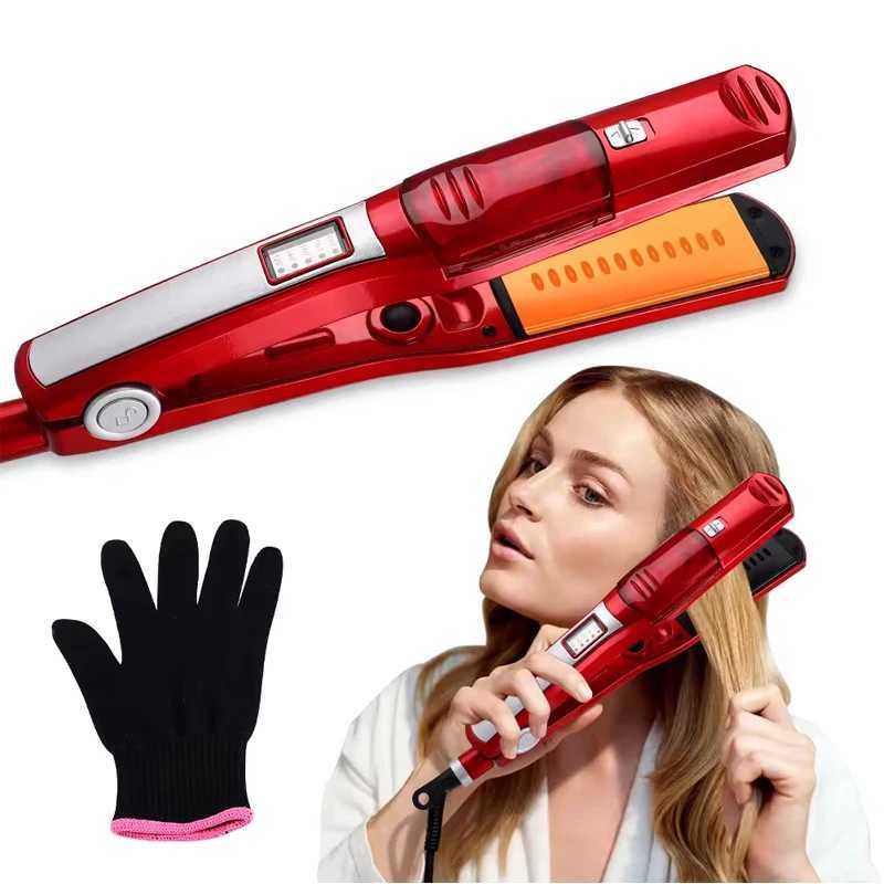 Professional tourmaline ceramic 2-in-1 straightener and curling iron steam straightener for straightening and curling hair W240807