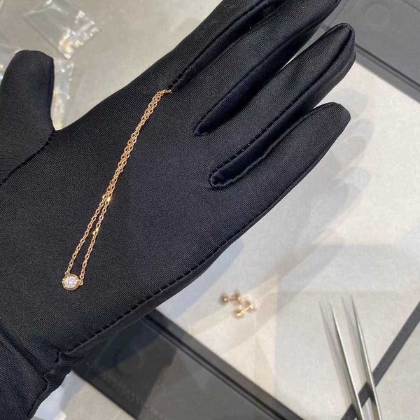 Original Cards Classic Single Diamond Necklace Thick Plated 18K Gold One UFO Neckchain High Version Bubble Collar Chain Womens Edition CI39