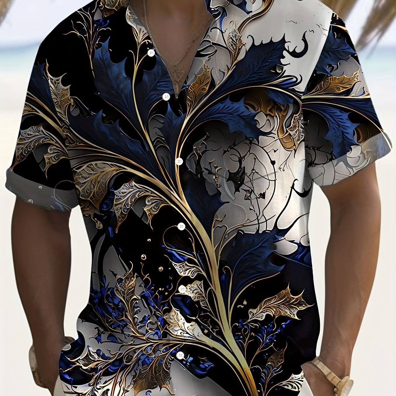 TEMU Men's Hawaiian Shirt - Tropical Floral Print Button-up Beach Shirt With Pocket, Non-stretch Fabric For Vacation, Parties & Casual Attire -