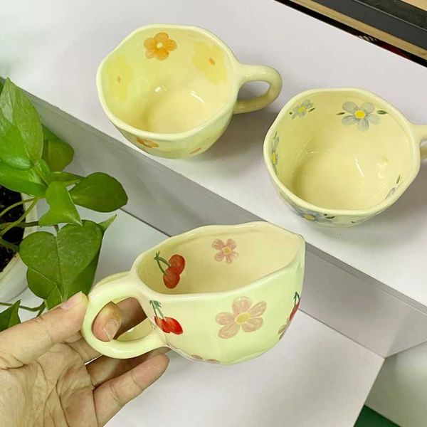 Ins Style Hand Kneading Special-Shaped Ceramic Coffee Cup Flower Creative Mug High Color Value Breakfast Cup Juice Cup Milk CupC241214