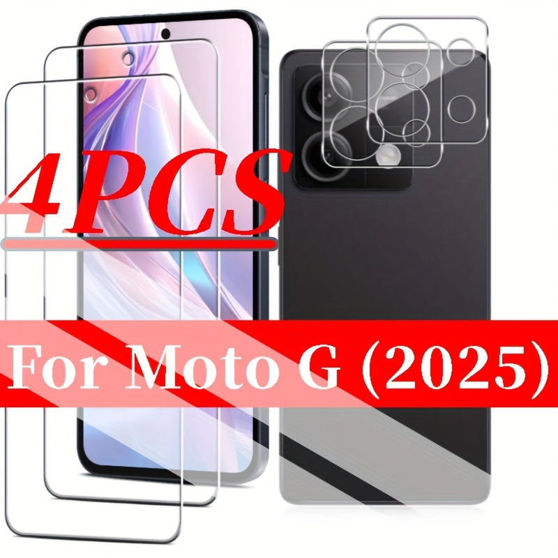 TEMU 4pcs Tempered Glass Protectors For Motorola Moto G (2025) - 2pcs Scratch-resistant Screen Protectors & 2pcs Camera Lens Protectors, Bubble-free,