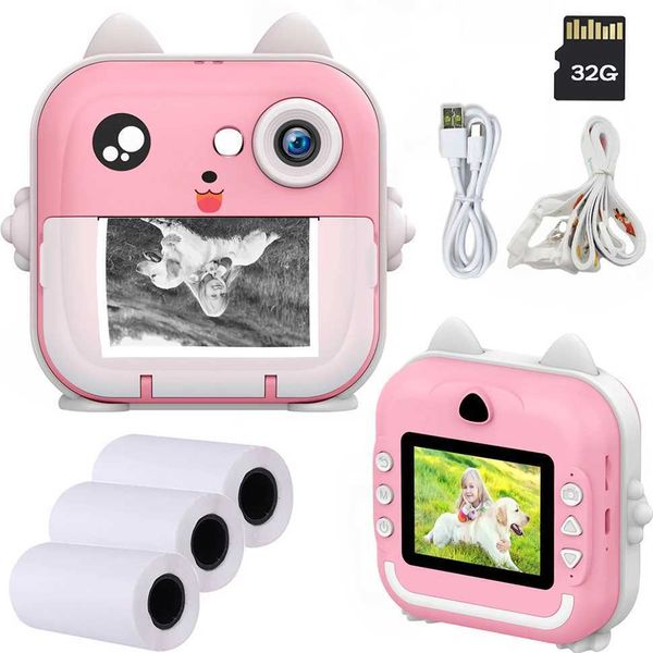 Toy Cameras Kids Camera Instant Print Photo Mini Digital Video Camera for Kids with Zero Ink Print Paper 32G TF Card Educational Toys GiftL4