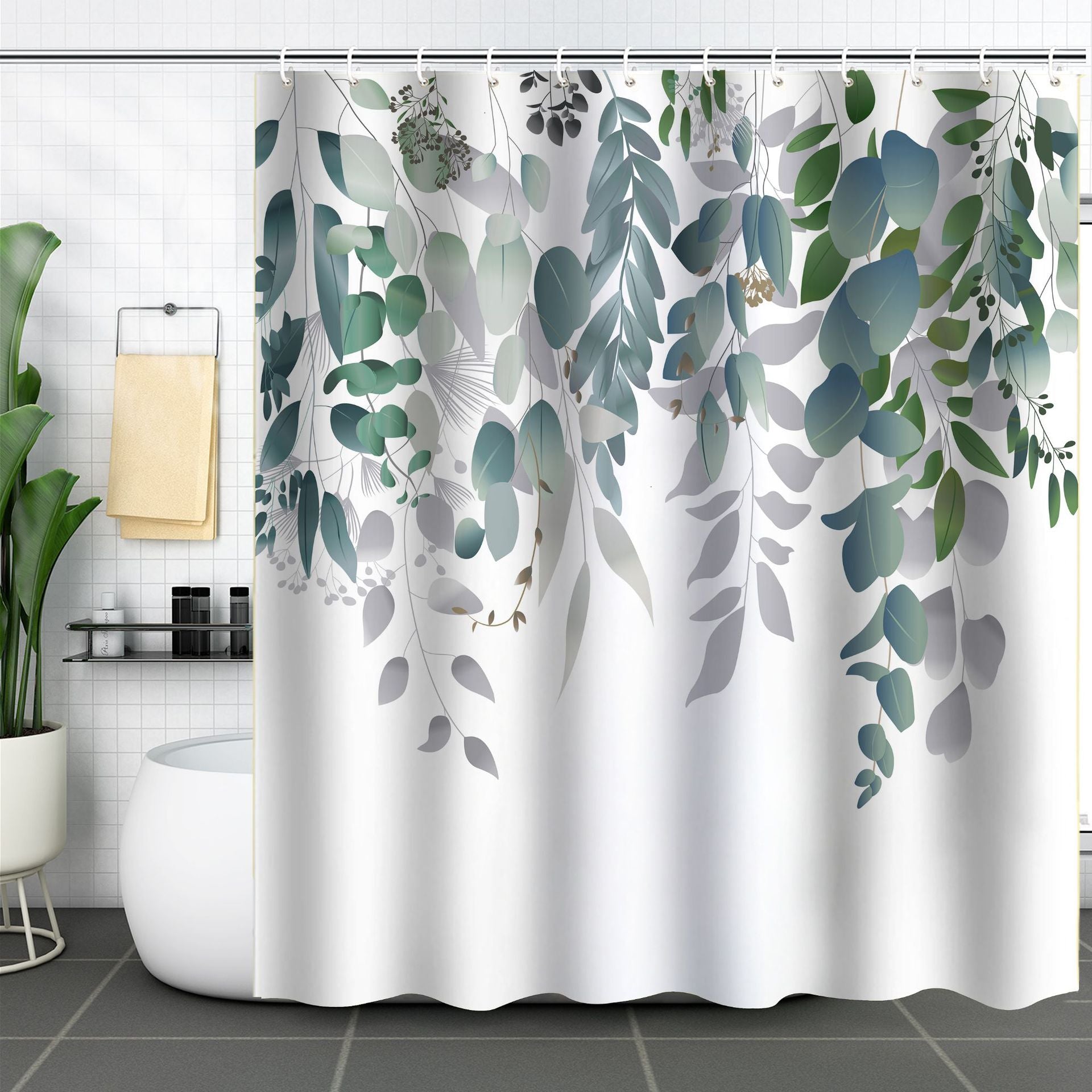 YL-37154 digital shower curtain cross-border plant flower waterproof polyester bathroom four-piece set dry and wet separation moisture-proof