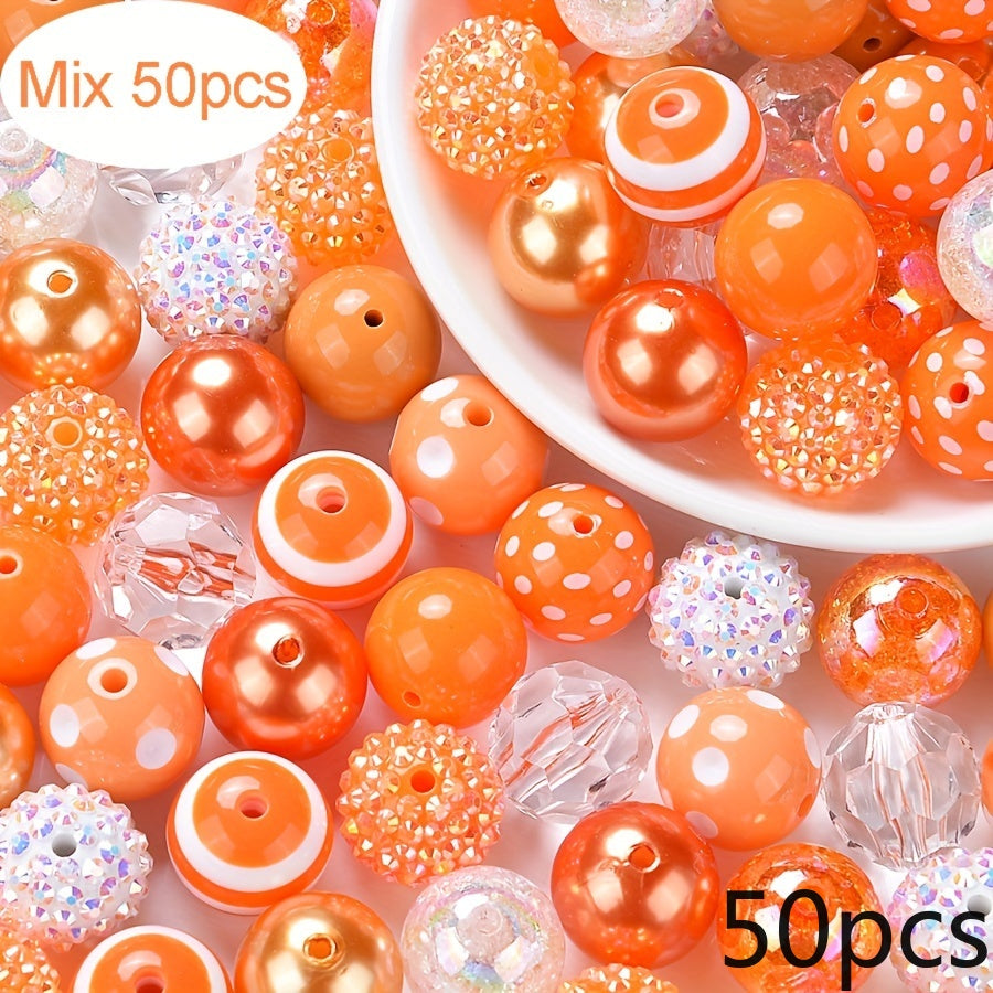 TEMU Jewelry Making Kits, 50pcs Bubblegum Beads 20mm Loose Mix, Diy Large Colorful Bubblegum Beads With Round Pads, Extension Chain, Pen Bag Craft,