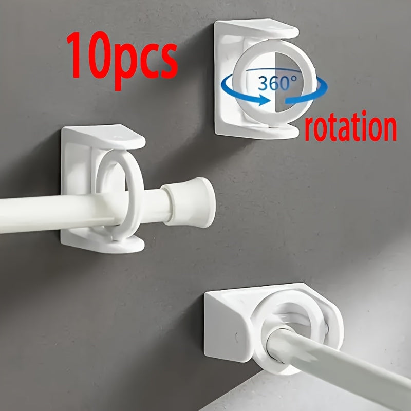 TEMU 10pcs Plastic Rod Holder, Rotated 360° And Installed By Self-adhesive, Suitable For Tension Drying, Curtains, Shelves, Suitable For School
