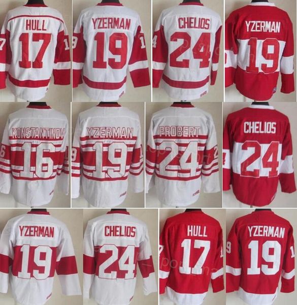 Men Retro Hockey 19 Steve Yzerman Jersey 16 Vladimir Konstantinov 17 Brett Hull 24 Chris Chelios 33 Kris Draper 31 Curtis Joseph Vintage Cla