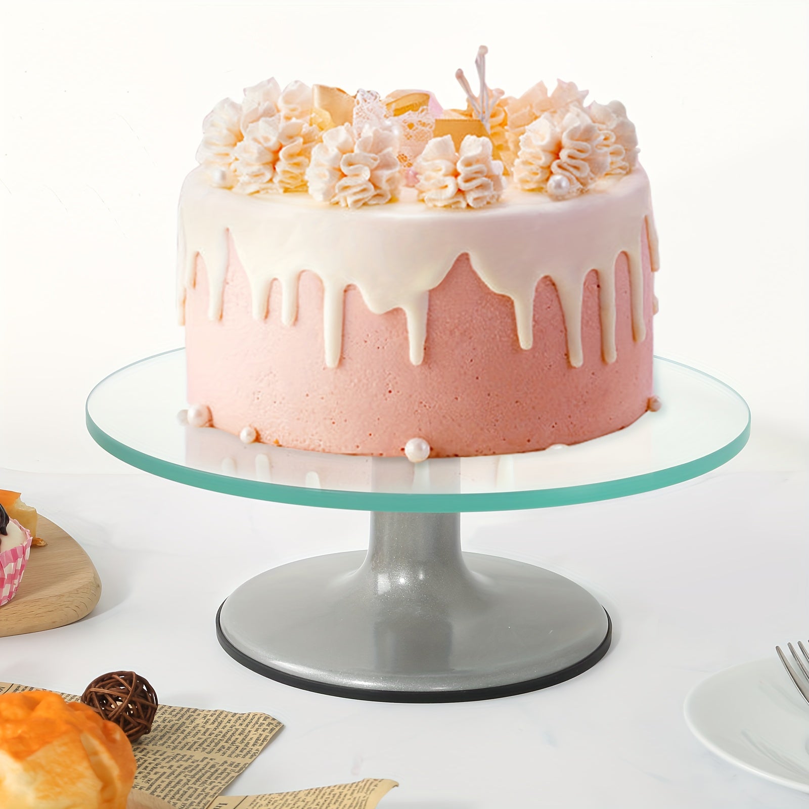 TEMU Uten Glass Cake Turntable For Decorating, 12 Inch Rotating Cake Stand, Large Revolving Cake Spinner Stand For Birthday, Party, Wedding Cake