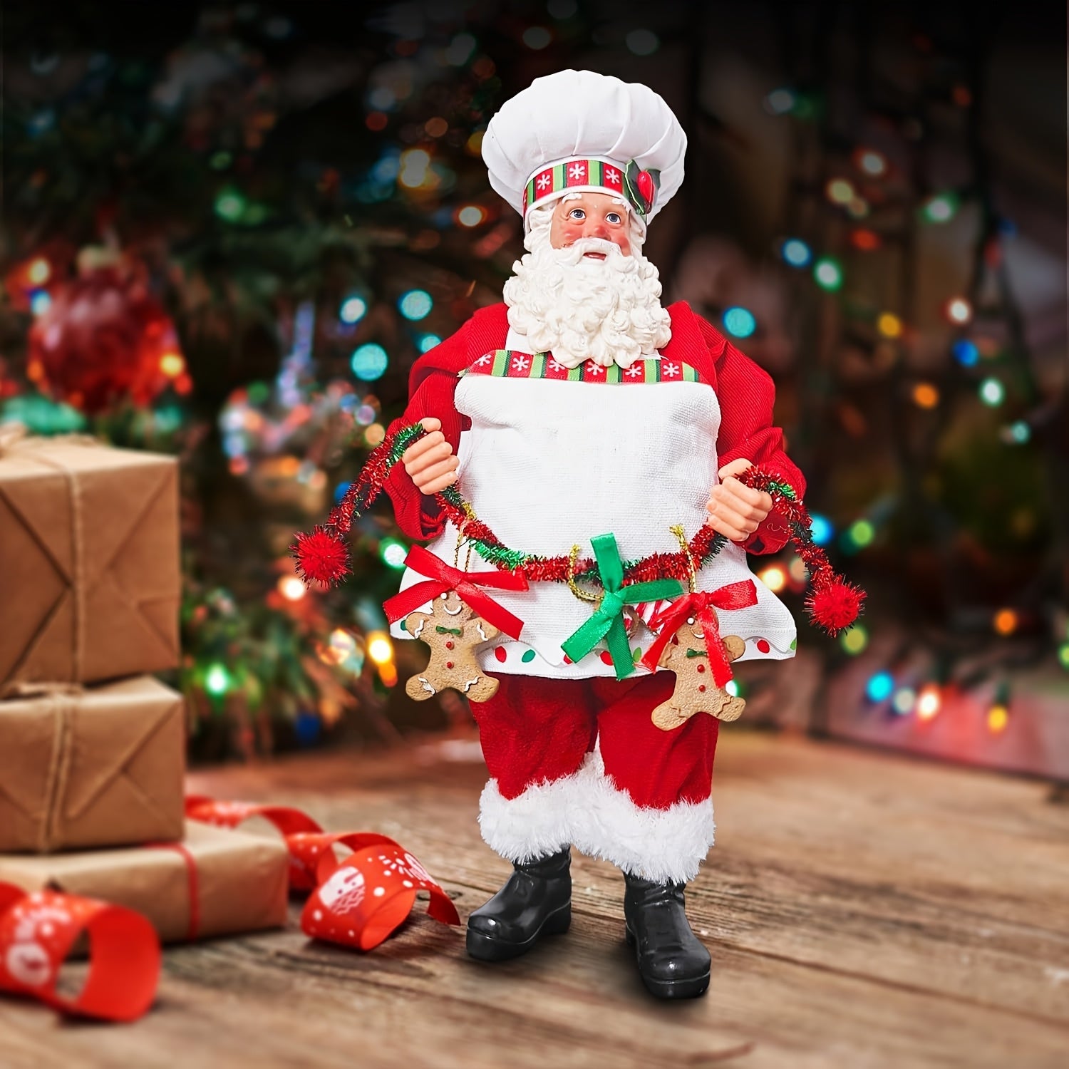 TEMU 18-11 Inch Vintage Santa Claus Figurine With Teddy Bear - Red Abs Resin Christmas Decoration, Festive Tabletop Statue For Home, Party, And