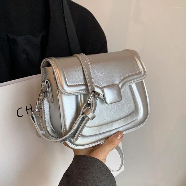 Drawstring Sier Women&#039;s Shoulder Bag Solid Color Pu Leather Handbag Messenger Trend Sac A Main Flap Envelope Portable Briefcase