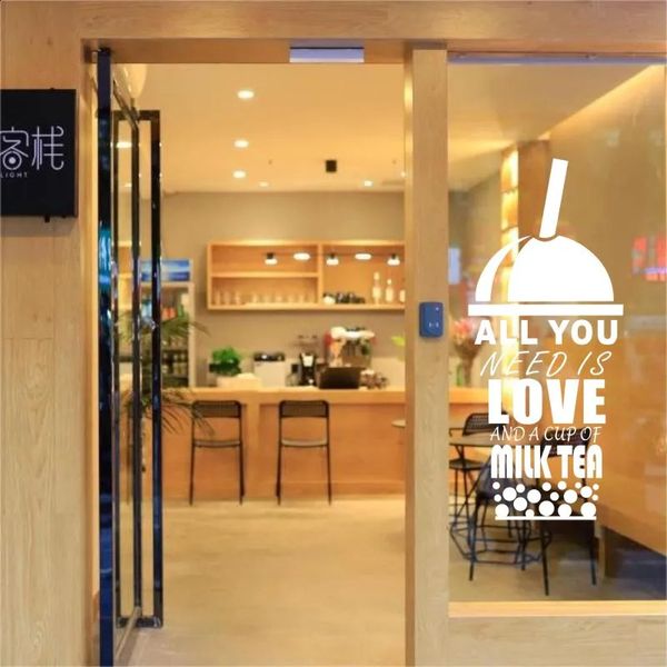 Milk Tea Shop Wall Sicker Bubble Decal Cafe Drink Cup Vinyl Art Decor Mural Decoration Break Coffee 240727
