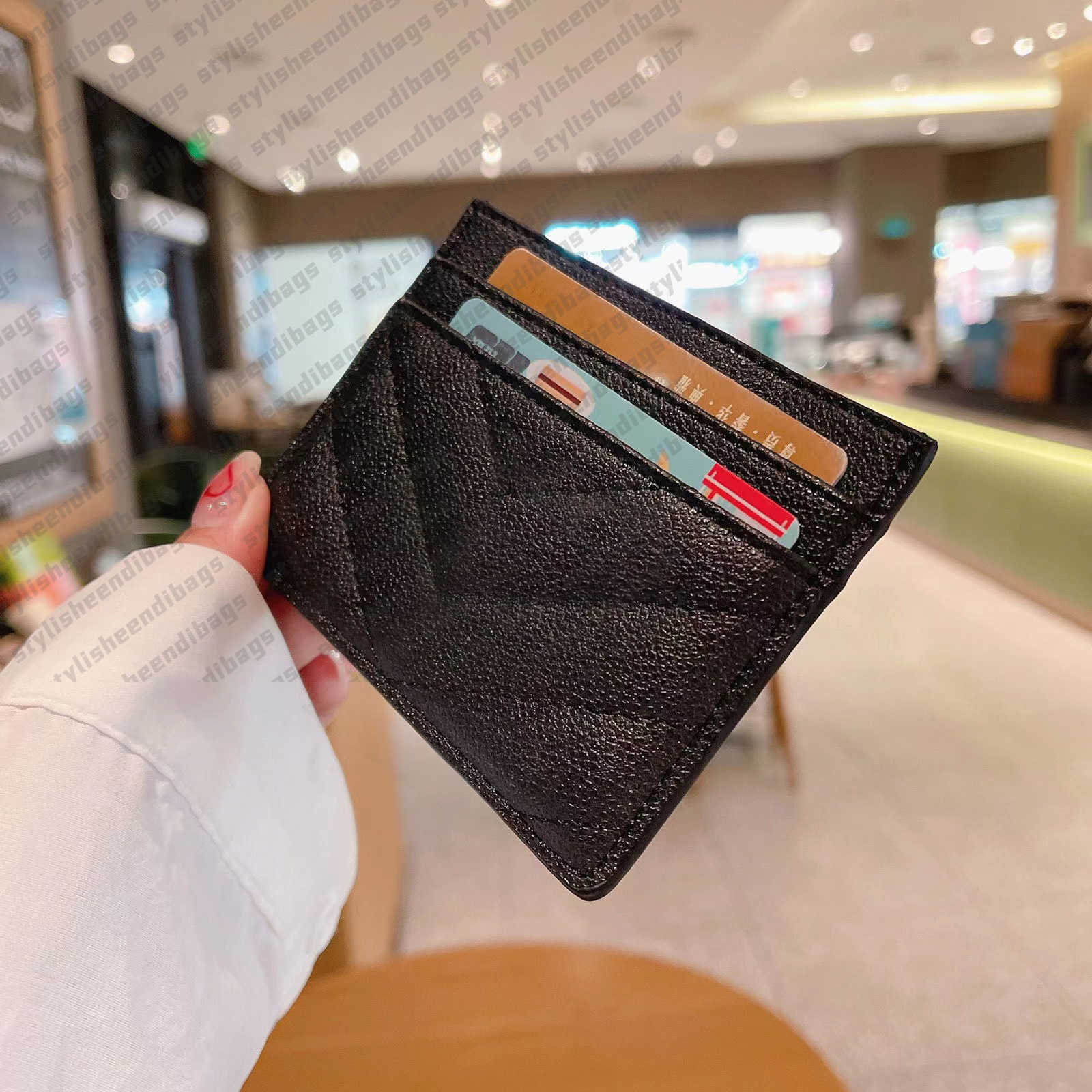 stylisheendibags Card Holders 2023 new fashion Card Holders caviar woman mini wallet Designer pure color genuine leather Pebble texture luxury Black