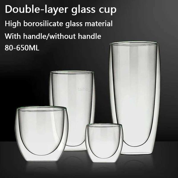 Transparent Glass Coffee Cup Milk Whiskey Tea Beer Double Creative Heat Resistant Cocktail Vodka Wine Mug Tumbler Drinkware GiftB240719