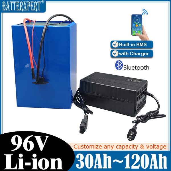 50Ah 96v 80Ah 100Ah 120Ah 30Ah 40Ah Lithium Ion Battery Bluetooth BMS APP for 5000w Motor Robot Scooter Motorcycle AGV + Charger