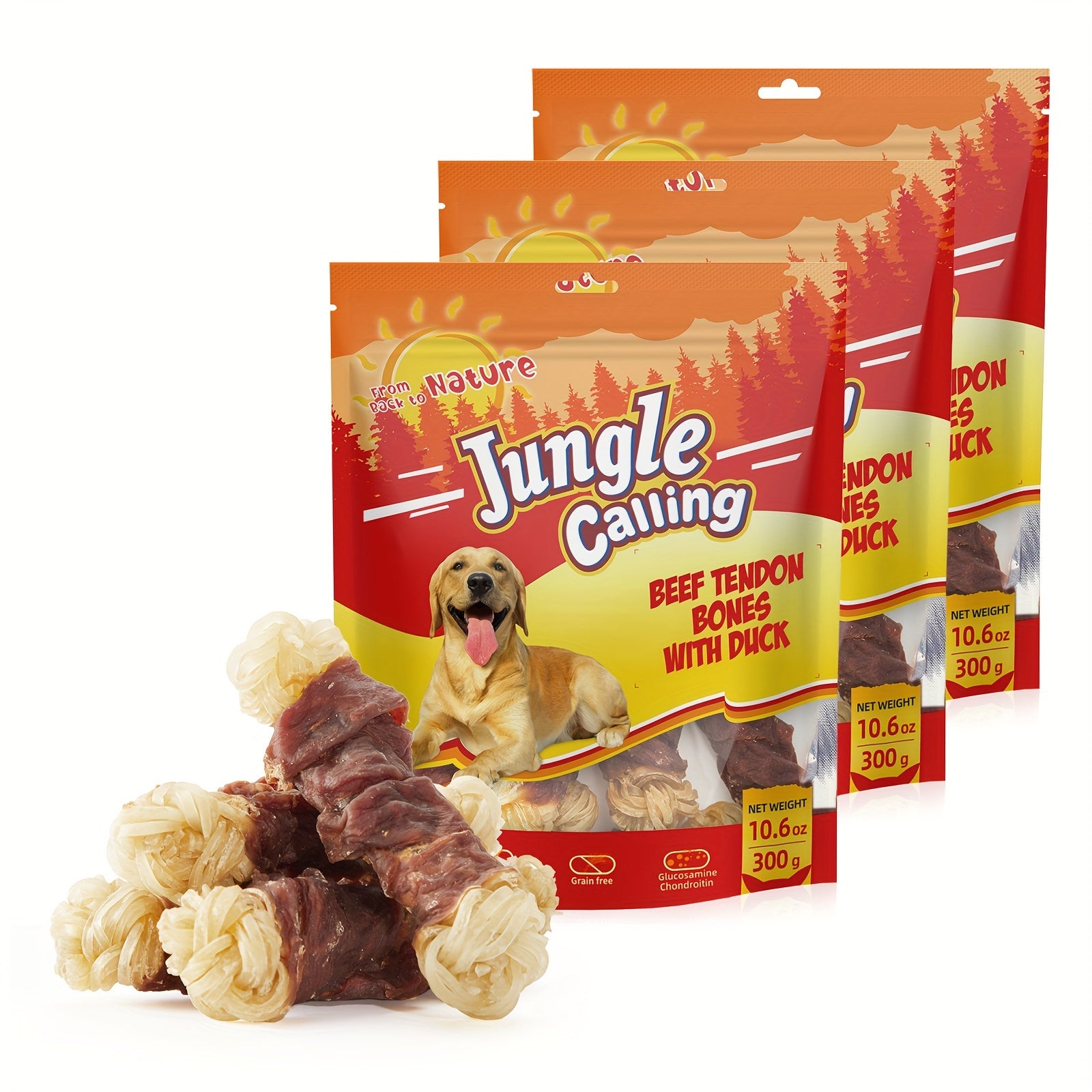 TEMU Jungle Calling Beef Tendons For Dogs, Duck Wrapped Tendons Dog Chews Long Lasting Hip And Joint Supplement For Dogs With (knotted Bone)