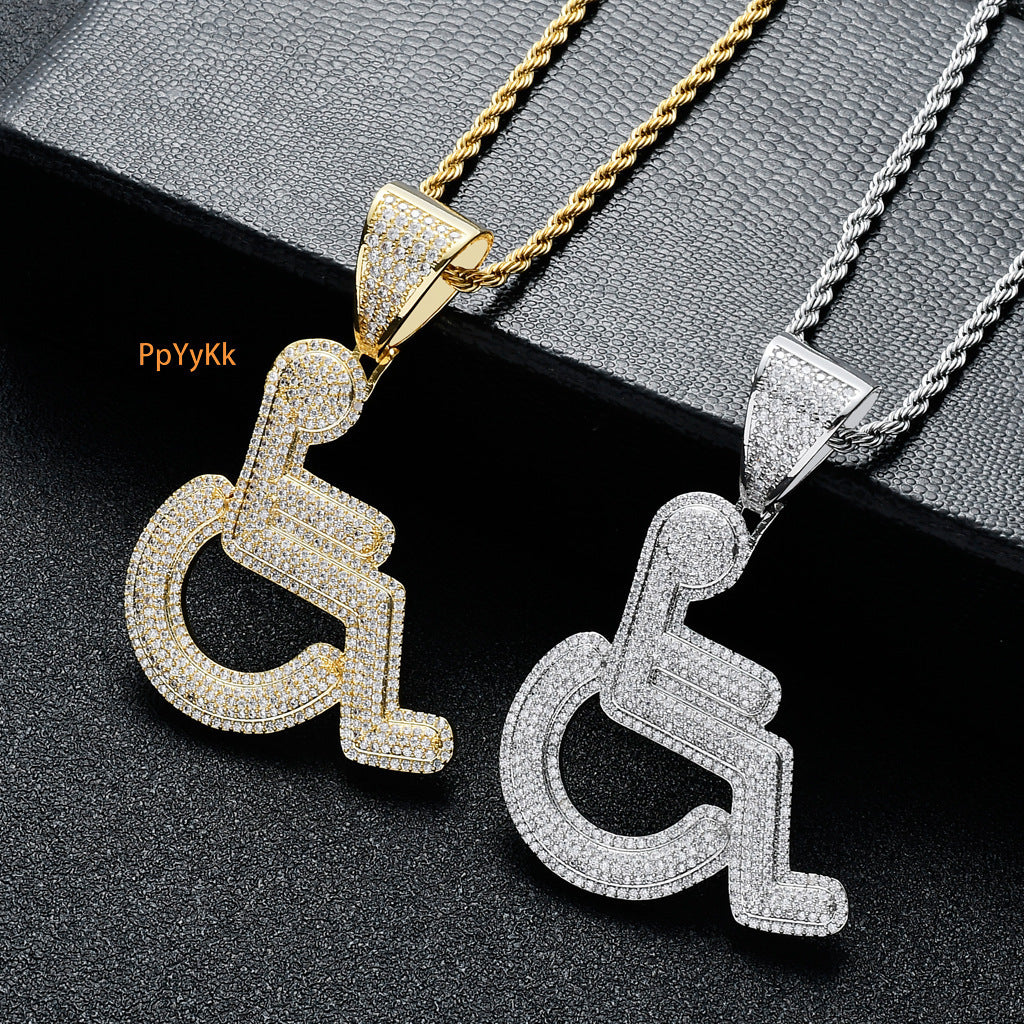 Luxury Moissanite Hip Hop Wheelchair Disability Symbol Pendant Diamond Studded Personalized Creative Accessory Pass the diamond tester