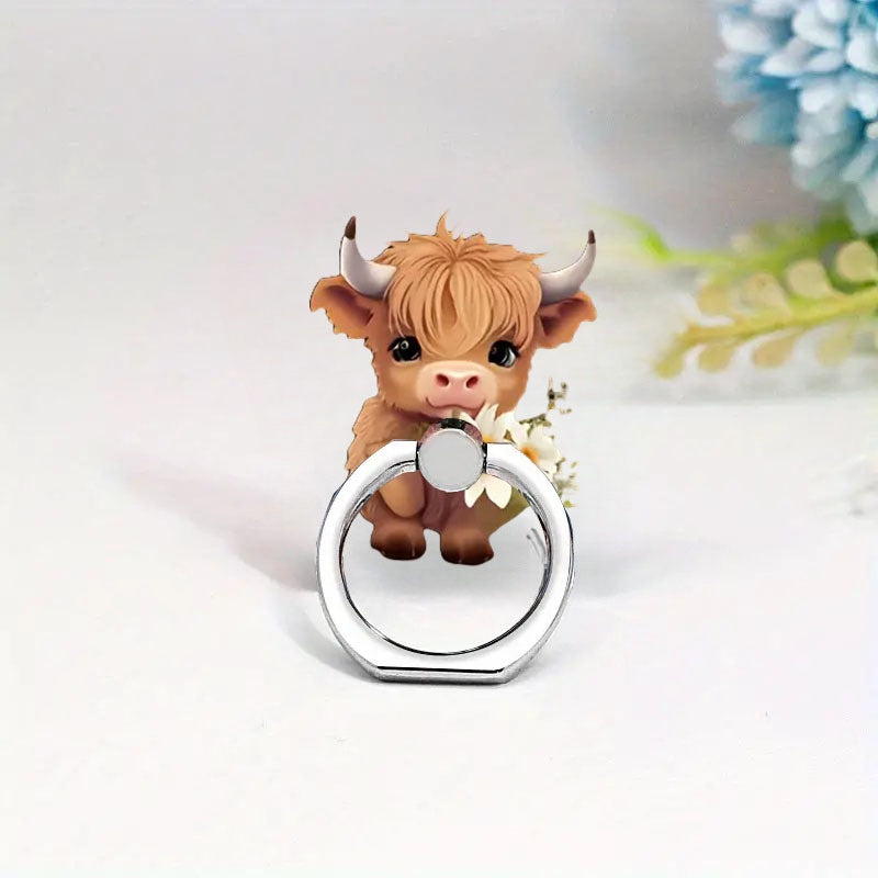 TEMU 1pc Cute Flower Cow Phone Ring Holder & 360° Rotating Stand - Adorable Finger Rest With , Lightweight Compatible For Smartphones-tablets, Gift