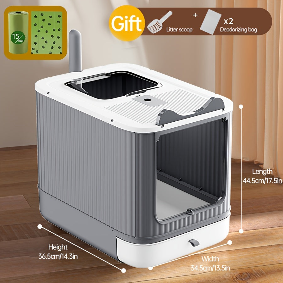 TEMU 4 In 1 Extra-large Cat Litter Box With Front-loading Drawer, Top Cover, Fully Enclosed Double Door, Purple Light Or Poop Trash Bag, Long-lasting