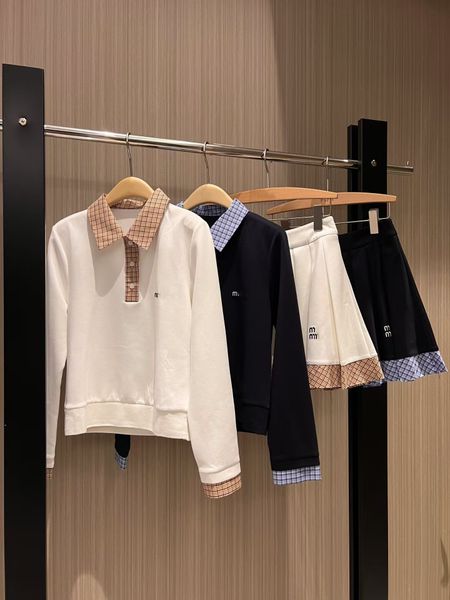 Dresses woman Designer dresses for women Luxury Casual dress Fall age-reduction preppy suit Women&#039;s patchwork plaid POLO collar top ple